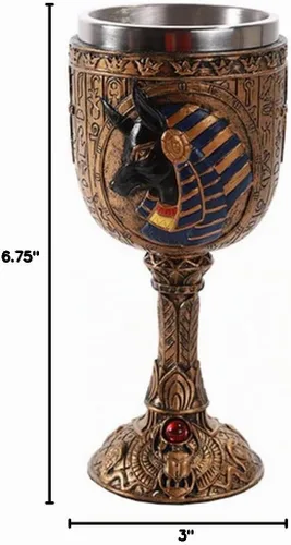 Vista 2 de Pacific Giftware Copa de vino dorado egipcio Anubis God of Underworld, revestimiento de acero inoxidable, 6 onzas