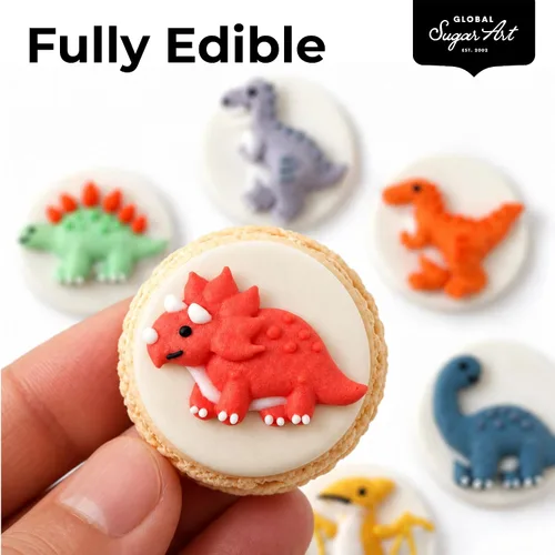 Vista 6 de Global Sugar Art Dinosaur Edible Cake Decorations, 18 Count Royal Icing Dinosaurs