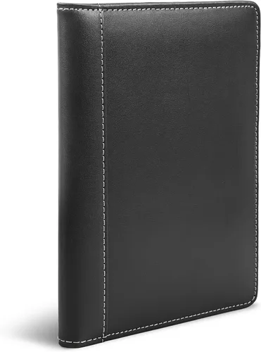 Vista 3 de Samsill (71730) Portafolios de cuero con costuras de contraste, tamaño pequeño, cuaderno para escribir de 5 x 8 pulgadas, negro, Negro