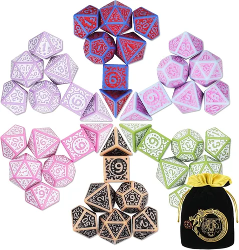 Vista 26 de CiaraQ Juego de dados poliédricos - Dados para juegos de rol DND para Calabozos y Dragones, juego de mesa RPG, doble color, 35 piezas Diseño