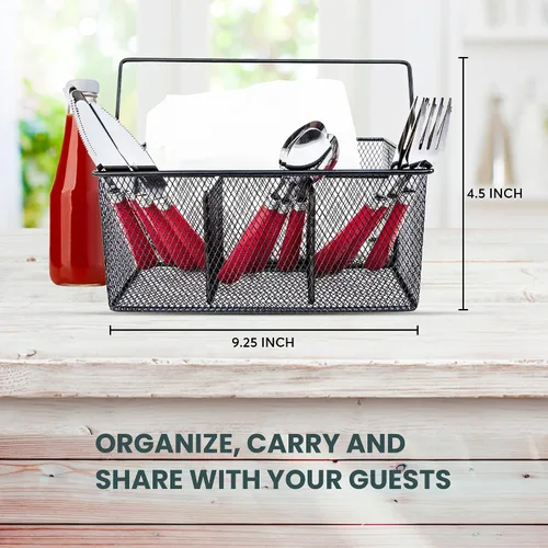 Vista 2 de Organizador de utensilios – Organizador de cubiertos para fiestas, soporte para cucharas, organizador de buffet para condimentos, servilletas, Negro