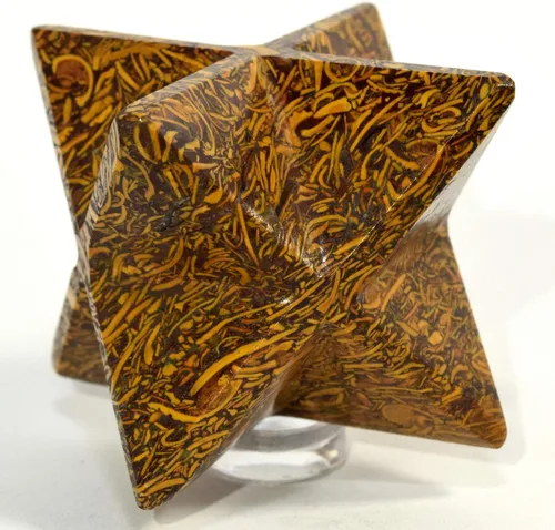 Vista 3 de Piedra natural de jaspe de elefante de 7 pulgadas, 4.06 oz, 8 puntos, estrella de ágata fósil Mariyam, piedra mineral de cristal – India + una