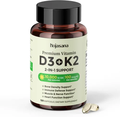 Vista 10 de Vitamina D3 K2 5000IU 100mcg MK-7 para apoyo óseo, inmunológico