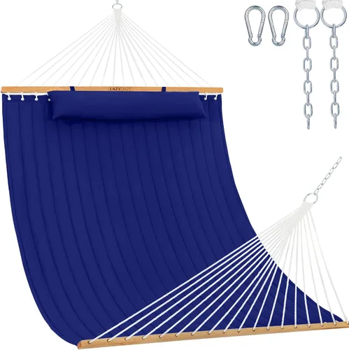 Vista 10 de Lazy Daze Hammocks Hamaca de tela acolchada doble de 12 pies con barra separadora y almohada desmontable, hamaca para 2 personas para exteriores