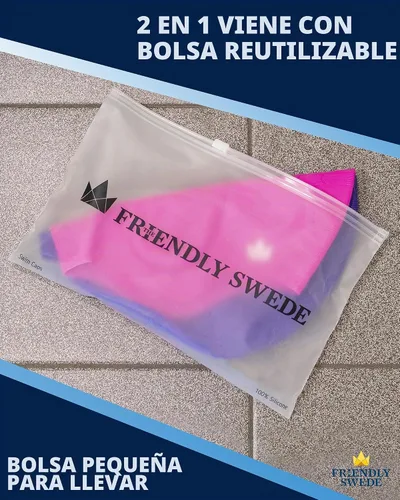 Vista 6 de The Friendly Swede Gorros de natación para mujeres y hombres, espacio extra Azul + Negro