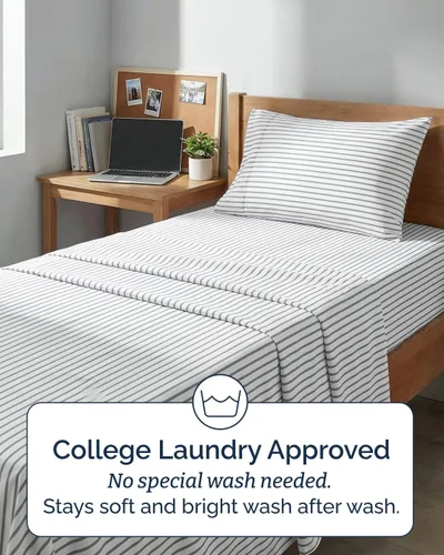Vista 583 de Extra Deep Twin XL Sheet Set - 3 Piece College Dorm Room - White 01-Blanco