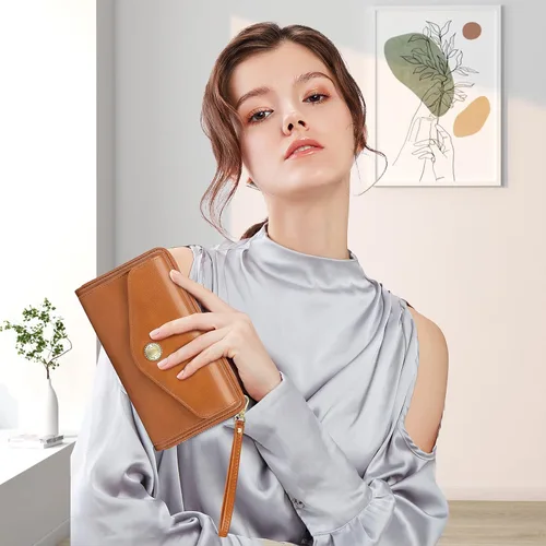 Vista 6 de Peacocktion Cartera para mujer con RFID, cartera cruzada de gran capacidad, 2 correas
