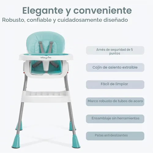 Vista 4 de Dream On Me Silla alta portátil 2 en 1 Tabletalk, silla alta compacta convertible, ligera, color aguamarina