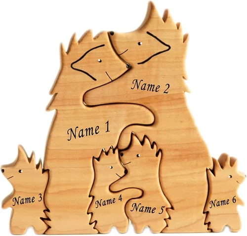 Vista 6 de Rompecabezas familiar de oso de madera personalizado con 2-8 nombres, figuras familiares de animales personalizadas para mamá, papá, regalos