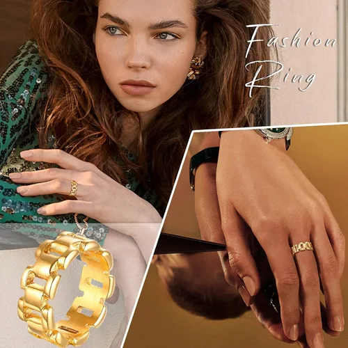 Vista 2 de VNOX Fashion - Anillo de acero inoxidable chapado en oro de 18 quilates con doble cheurón para mujer