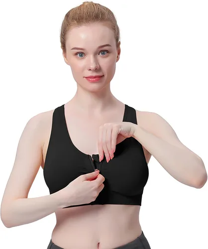 Vista 2 de Brasier deportivo con cierre frontal para mujer, posoperatorio, sin varillas, para yoga