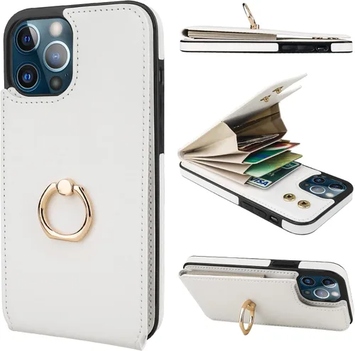 Vista 14 de Folosu Funda compatible con iPhone 12 Pro Max con soporte para tarjetas, rotación de 360°, soporte de anillo de dedo con función atril, protección