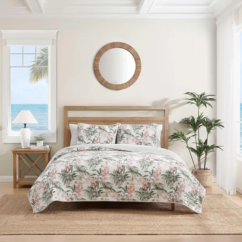 Vista 10 de Tommy Bahama - Juego de edredón tamaño Queen, ropa de cama reversible de algodón costero con fundas a juego, juego de ropa de cama botánica colorido