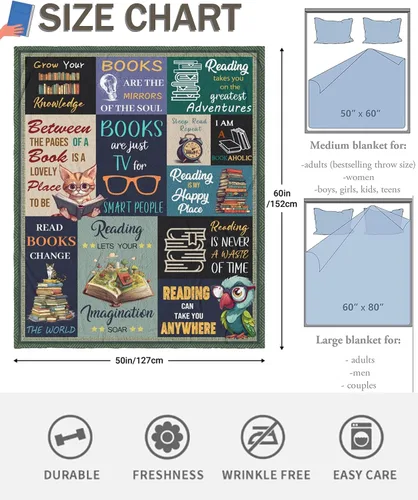 Vista 5 de Regalos para Amantes de los Libros para Mujeres, Regalos de Bibliotecaria para Mujeres, Ideas de Regalos para Club de Lectura, Manta de Lectura