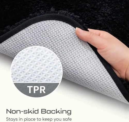 Vista 6 de ROSMARUS Alfombra de baño lanuda antideslizante de 17 x 24 pulgadas, tapete absorbente de agua, tapete de ducha suave para suelo y bañera, tapete