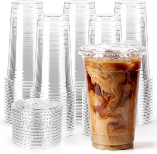 Vista 10 de Paquete de 25 vasos de plástico transparente de 16 onzas con tapas para sorber, sin BPA, aptos para alimentos, desechables, tazas de café helado