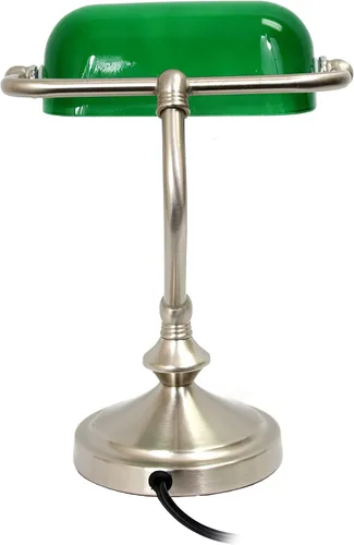 Vista 4 de Simple Designs LT3057-GRN - Lámpara banquera tradicional de níquel cepillado con pantalla de cristal, color verde