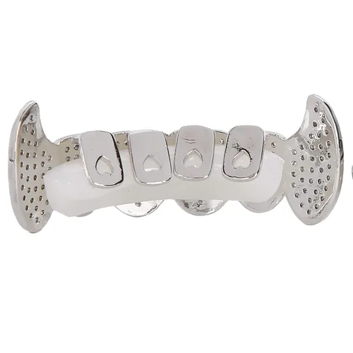 Vista 9 de Rejillas de dientes de cobre chapado en frío, oro plateado, dientes de diamante helados para hombres y mujeres rapero traje dientes joyería