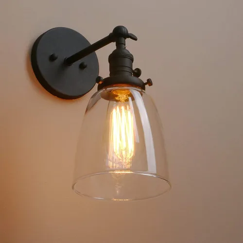 Vista 6 de Pathson Loft - Lámpara de pared vintage de 5.6 pulgadas de diámetro con pantalla de vidrio transparente ovalada, lámpara de pared industrial vintage