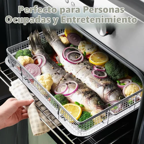 Vista 7 de OPENICE Air Fryer Basket for Oven with Magnetic Cheat Sheet, Set of 2