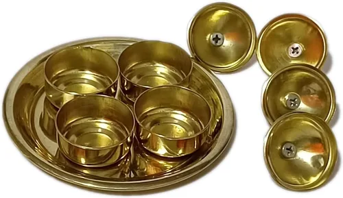 Vista 2 de PARIJAT HANDICRAFT Caja de latón Kumkum, Chandan, soporte para chawal/Kumkum para regalo, Pooja, Thali, Mandir, hogar, templo, regalo