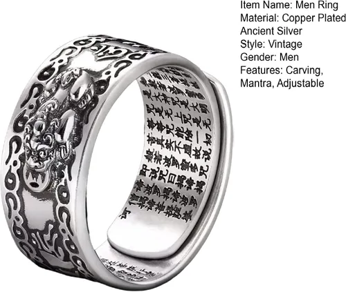 Vista 5 de Anillo de Feng Shui ajustable decorativo ligero masculino chino Feng Shui Pixiu anillo de dedo joyería retro