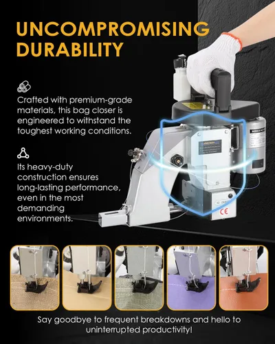 Vista 2 de Máquina de coser de bolsas de alta resistencia - Sellador industrial de bolsas para polipropileno tejido, yute, arpillera, papel y bolsas