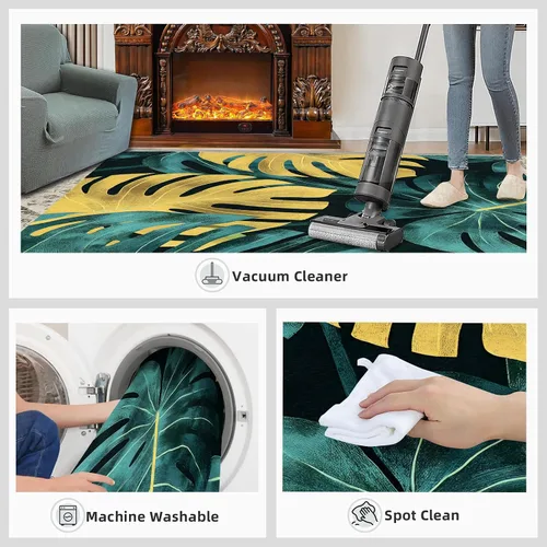 Vista 7 de Monstera Print Rugs for Bedroom, Luxury Monstera Area Rug, Tropical Plants Rugs for Living Room, Indoor Non-Slip Rug, Machine Washable Carpet for