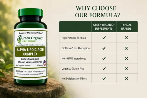 Vista 7 de Green Organic Supplements' Alpha Lipoic Acid Complex, ALA, 90 VCaps Alpha Lipoic Acid Capsules (Pack of 1)