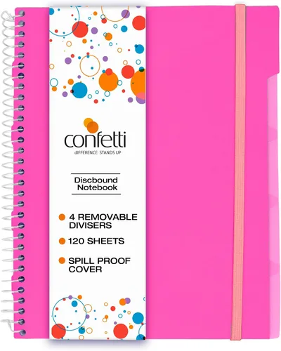 Vista 17 de Confetti Cuaderno de espiral – 4 separadores extraíbles, cubierta a prueba de derrames, banda elástica de cierre, bolsillo de almacenamiento – Bloc