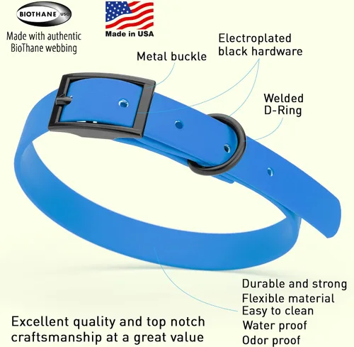 Vista 441 de Dogline Biothane - Collar impermeable para perro con hebilla de liberación rápida, resistente cincha de nailon recubierta con resistente y a prueba