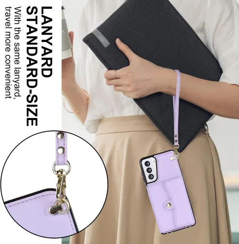Vista 5 de Funda para Samsung Galaxy S21 de 6.2 pulgadas, bandolera con correa de hombro, funda protectora de moda para Galaxy S21 (morado)
