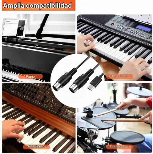 Vista 7 de LEKATO Cable MIDI, MIDI a USB C, interfaz MIDI tipo C con conexión de entrada y salida, teclado/sintetizador para edición de grabación, cable