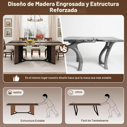 Vista 7 de chartustriable Mesa de comedor para 4 a 6 personas, mesa de cocina moderna grande de 71 pulgadas con diseño de camino de mesa integrado, mesa