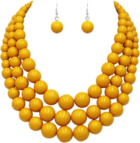 Vista 2 de Rosemarie & Jubalee Conjunto de regalo de joyería de collar y aretes de perlas de imitación de 3 hilos coloridos para mujer, extensor de 18 "+3