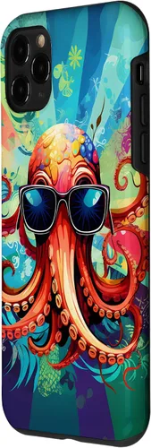Vista 2 de iPhone 11 Pro That's One Cool Pultopus Pulpo colorido con funda para gafas de sol