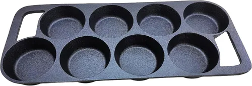 Vista 6 de HAWOK Molde frito de hierro fundido Pan galleta muffins y bollos pastel Pan con diseño 7-Mold 7 moldes con 2 asas