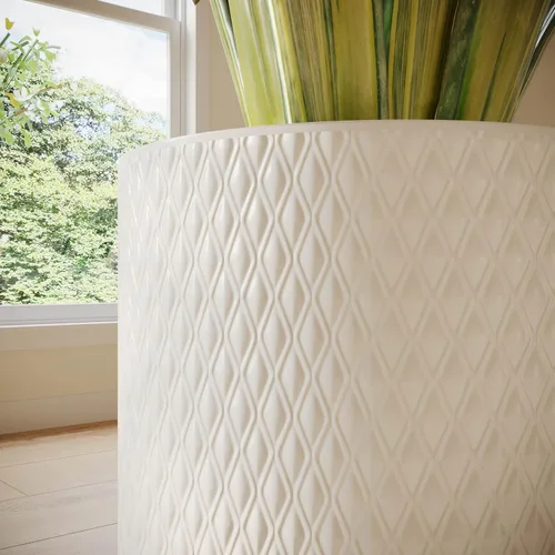 Vista 4 de EverNest Claire Modern Maceta de interior con soporte de madera, patrón blanco, 8 pulgadas, SelectBase, estilo moderno neutro de mediados de siglo