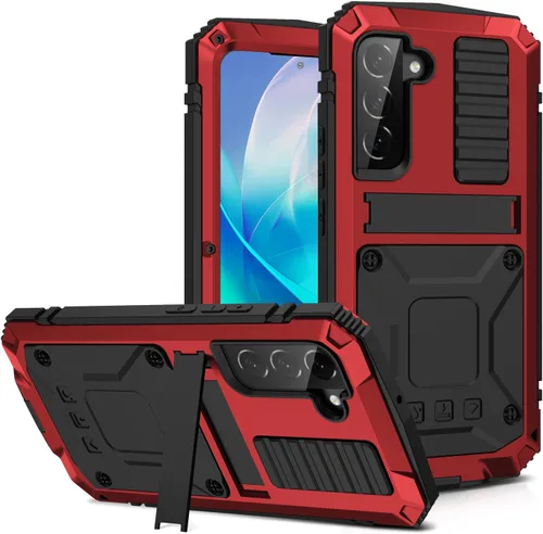 Vista 18 de Funda de metal para Samsung S23 de aluminio de grado militar, funda resistente con soporte de metal protector de pantalla a prueba de caídas, a