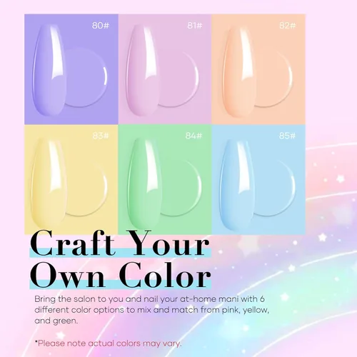 Vista 3 de Juego de esmaltes de uñas, 6 colores, 0.5 onzas líquidas, pastel macarrón, esmalte de uñas dulce rosa y verde, colección de aire de secado rápido