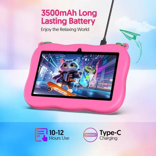 Vista 6 de 7 pulgadas Android 13 Kids Tablet, 4GB+32GB+1TB expandido, Quad-Core tableta para niños pequeños con funda a prueba de golpes, Bluetooth, WiFi
