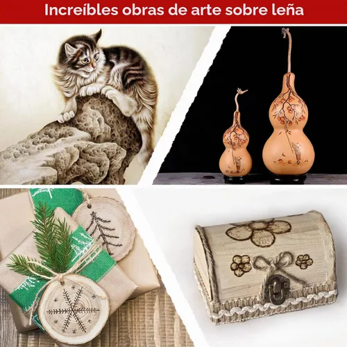 Vista 7 de Kit de combustión de madera para principiantes, 73 bolígrafos profesionales de leña y accesorios de madera, tallado en relieve y quema de madera Rojo