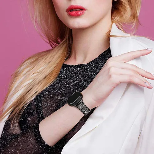 Vista 5 de Bandas brillantes compatibles con Fitbit Sense 2/Sense/Versa 4/Versa 3, pulseras de repuesto para mujer, pulsera elegante y lujosa para mujer Negro
