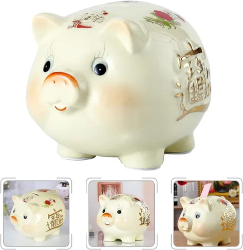 Vista 3 de LIFKOME Alcancía de cerámica para niños y adultos, creativa, divertida, para decoración del hogar, caja de dinero de 6.3 x 5.3 x 4.7 pulgadas, caja