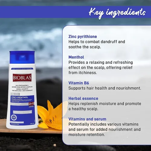 Vista 5 de Champú para el cabello con zinc y mentol, champú anticaspa y anticaída de cabello, champú de menta fresca para pérdida de cabello y cuero cabelludo