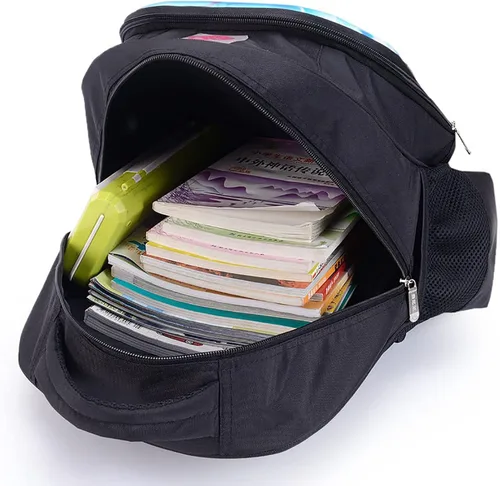 Vista 7 de Mujoben Sonicc Mochila de poliéster de gran capacidad con diseño de dibujos animados y mochila impermeable, Negro-2, Caricatura