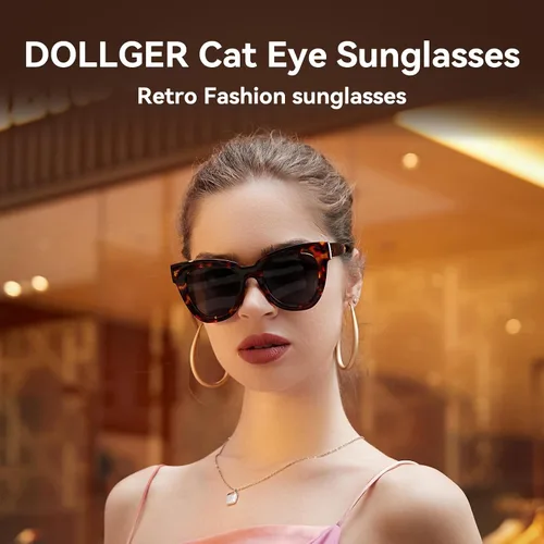 Vista 2 de Dollger Gafas de sol retro de ojo de gato para mujer y hombre, estilo vintage, cuadrado, tortuga, concha, moda