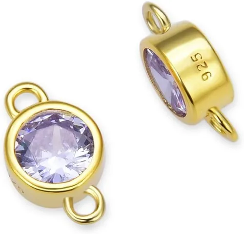 Vista 11 de Adabele - 2 unidades de plata esterlina chapada en oro real de abril con eslabones de piedra natal de abril de 0.16 pulgadas, conector de diamante