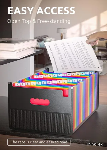 Vista 7 de ThinkTex Carpeta de archivos expansible con 26 bolsillos y 26 bolsillos expandibles, vertical y parte superior abierta