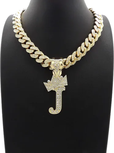 Vista 4 de BLINGFACTORY Colgante de cadena cubana con inicial de alfabeto de Hip Hop y 0.472in de 18 pulgadas con cerradura completa de caja de hielo